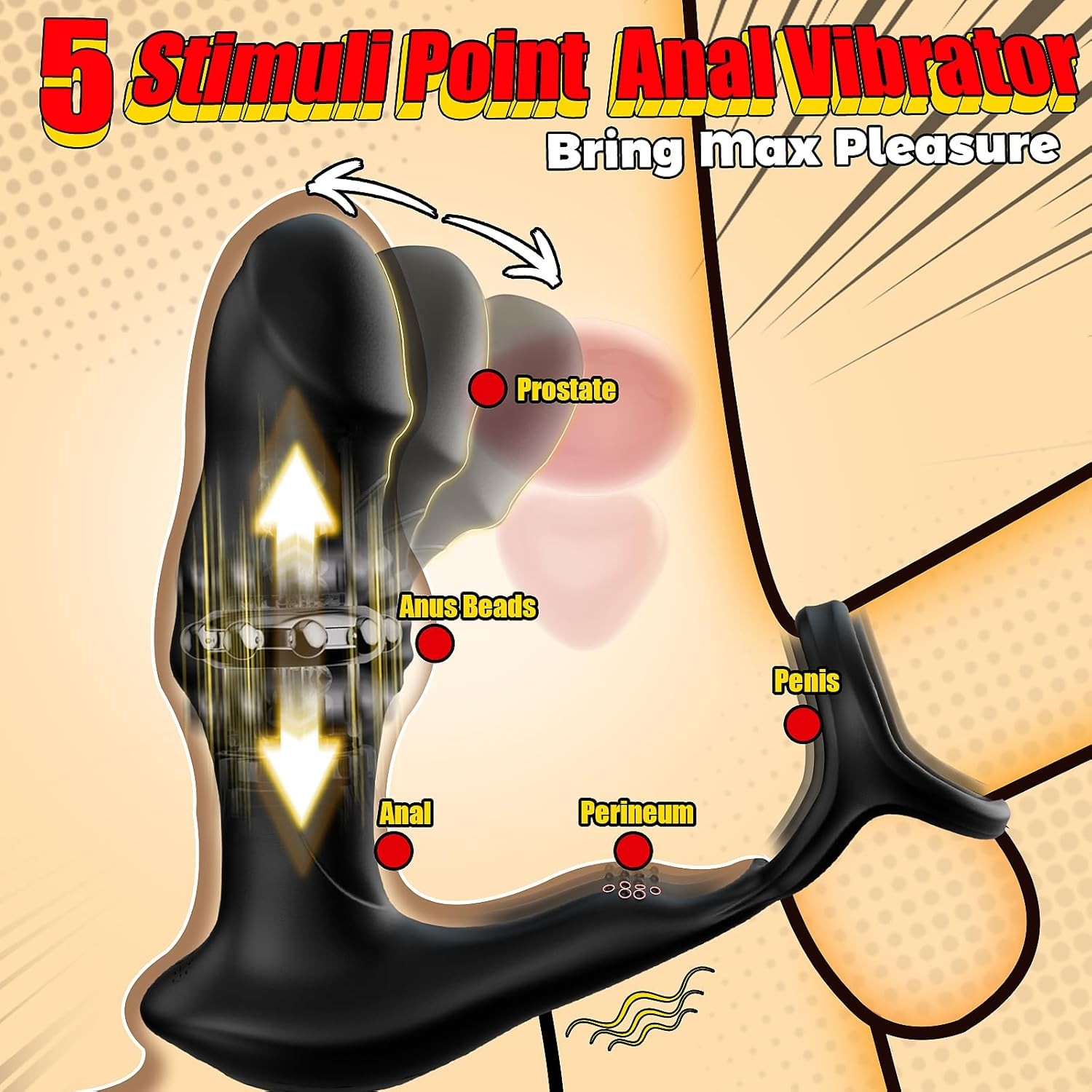 Prostate Massager Vibrator – 6 in 1 Buutt Plug with 9 Wiggling Sliding Thrustinn