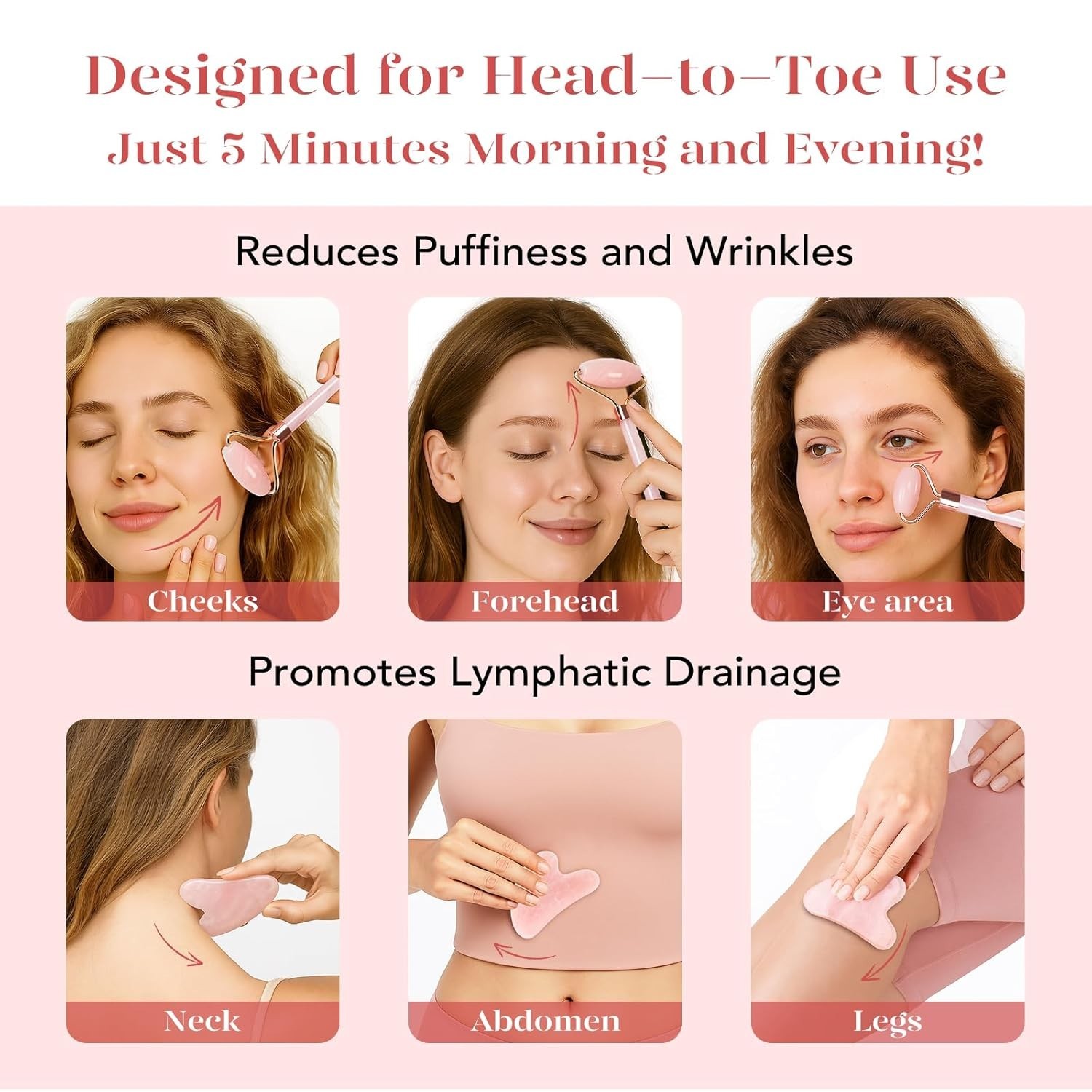 Elegant Rose Quartz Massager Set – Jade Roller & Gua Sha for All Skin