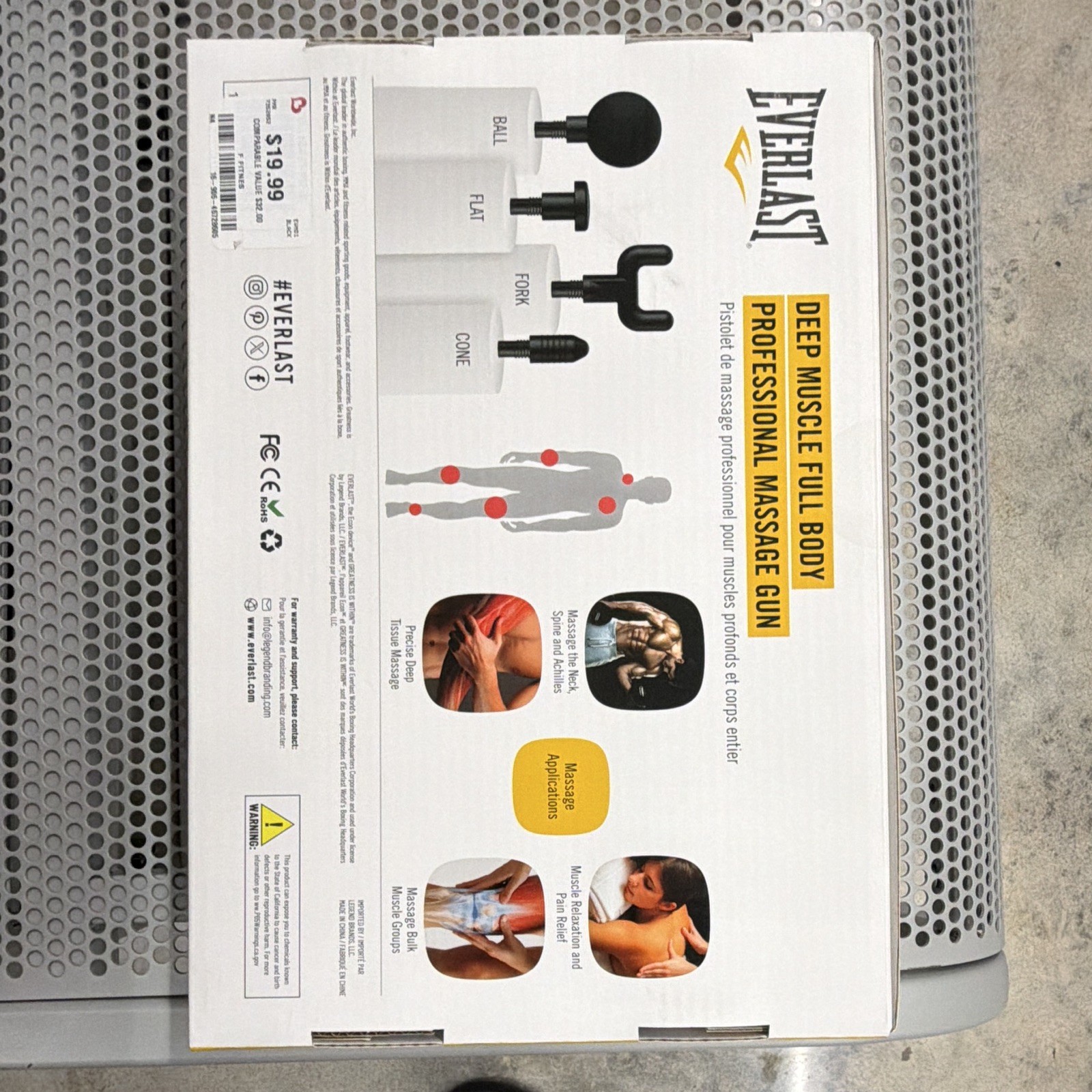 Everlast Deep Muscle Percussion Massage Gun Full Body Black EV-M01-BK 4 Heads