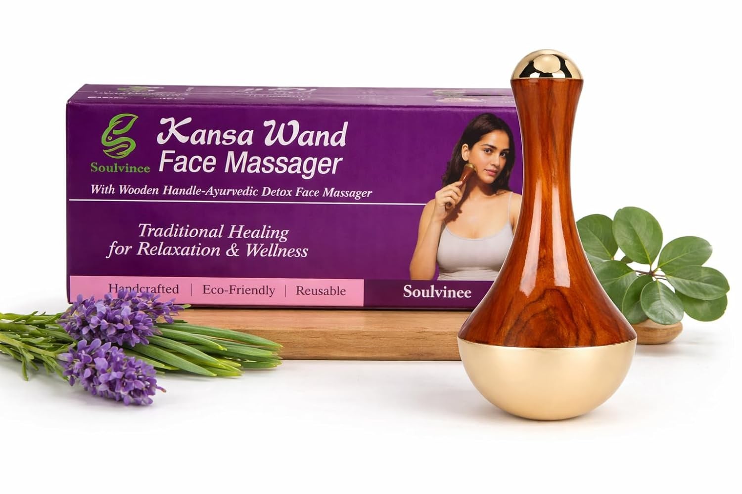 Soulvinee Kansa Wand Massager 2In1 Bronze Cap Traditional Design Face/Foot/Body
