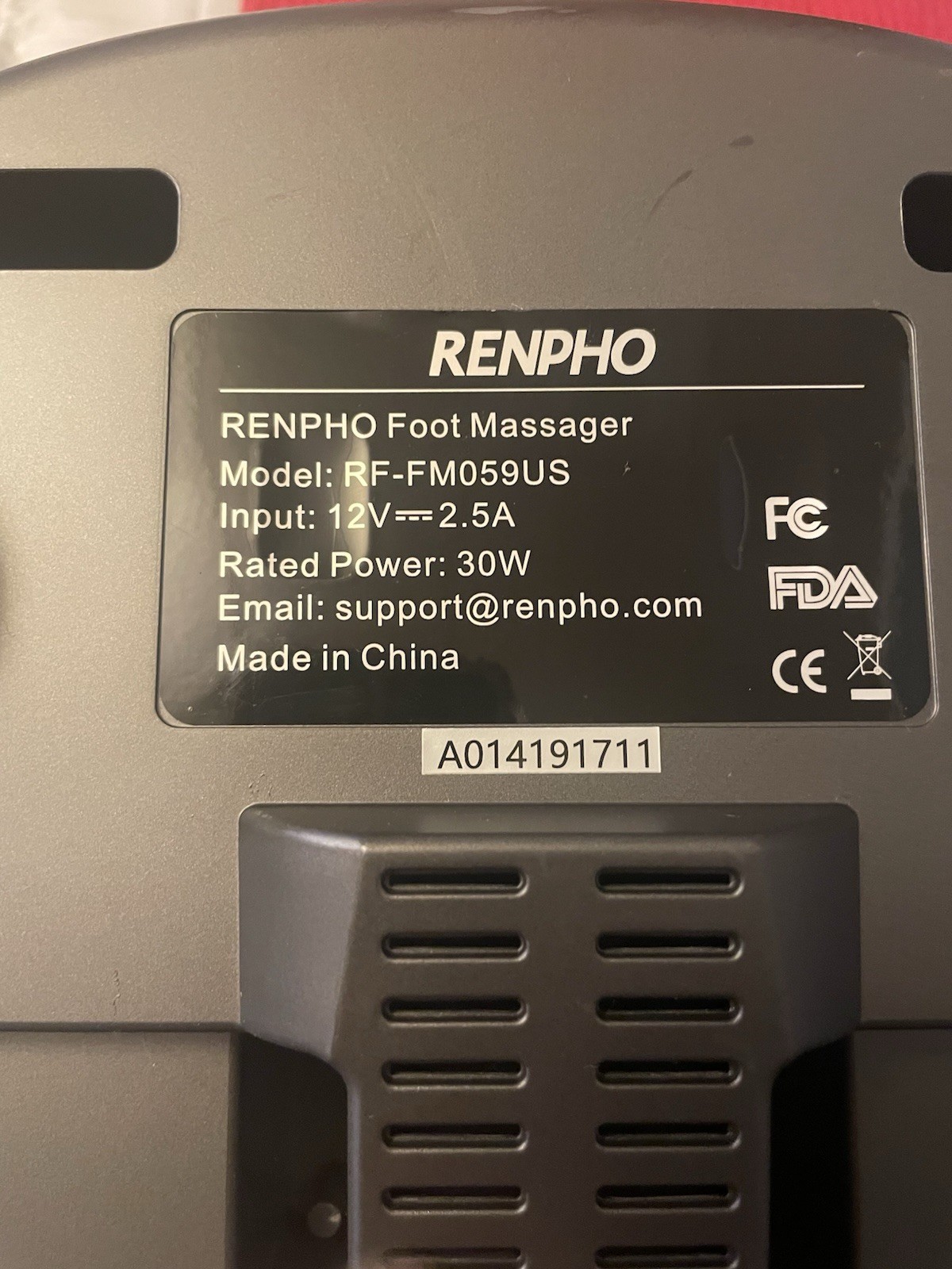 Renpho RF-FM059 Black Heat Air Intensity Electric Foot Massager No Remote
