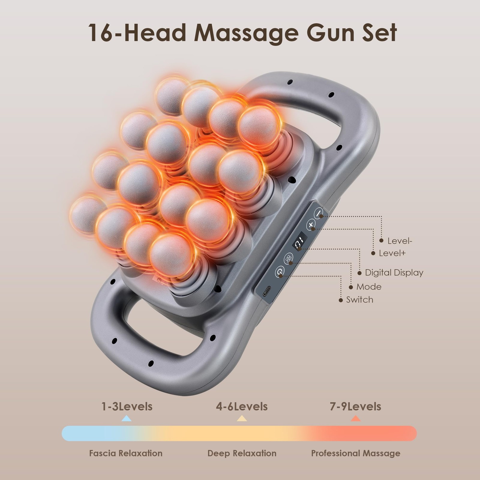 16-Head Massage Gun Set, Deep Tissue Percussion Massager, Electric Massage