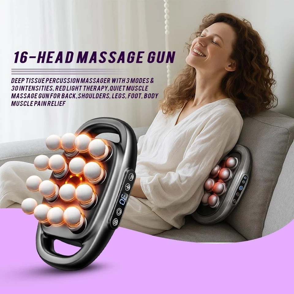VTT 16-Head Massage Gun Set Deep Tissue Percussion Massager with 3 Modes & 30…