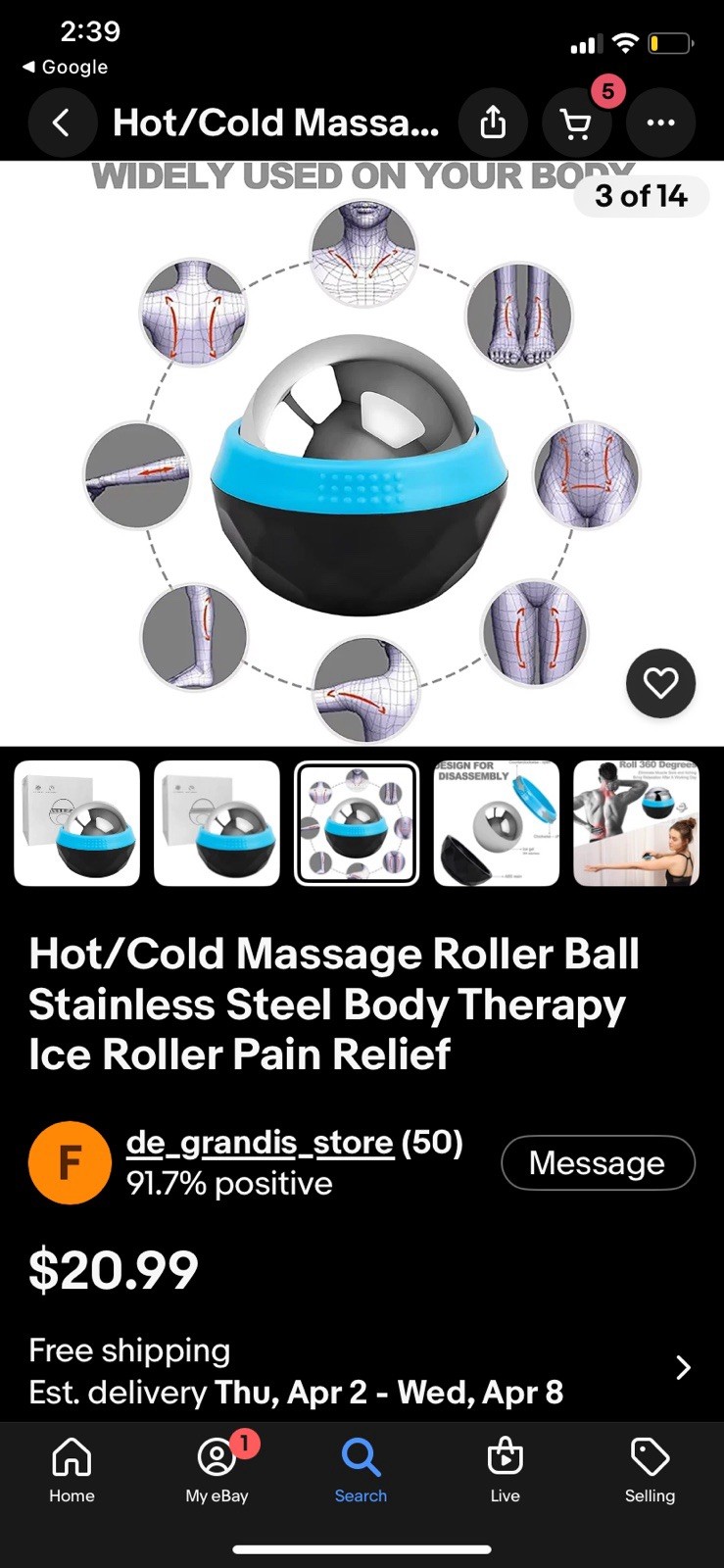 Everjoys Handheld Massage Ball Silver Blue TriggerPoint Pain Relief hot and cold
