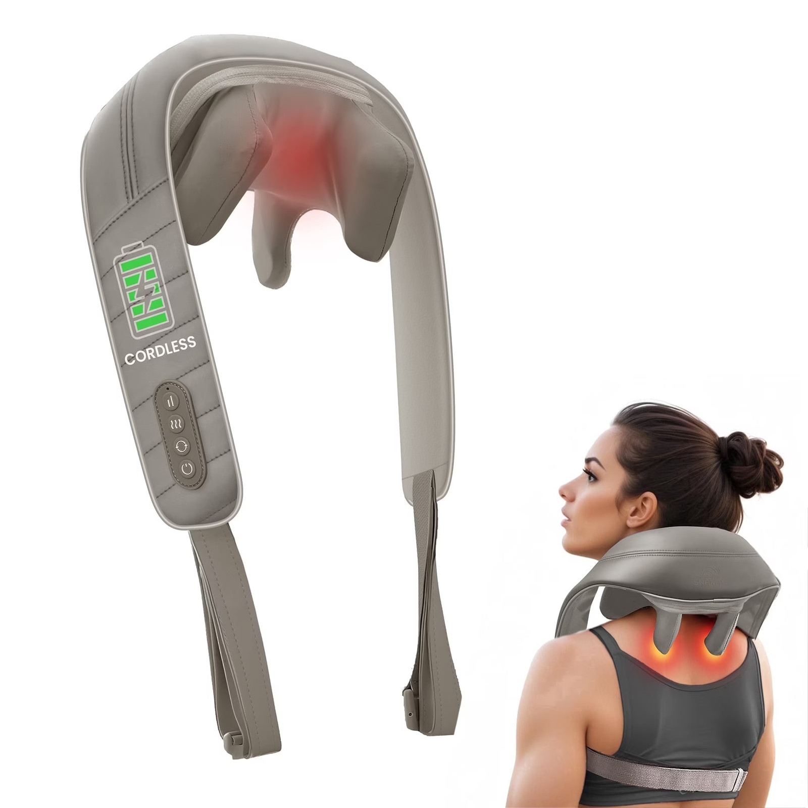 Cordless Shiatsu Neck Back Massager with Heat for Pain Relief Deep Tissue, Gray,