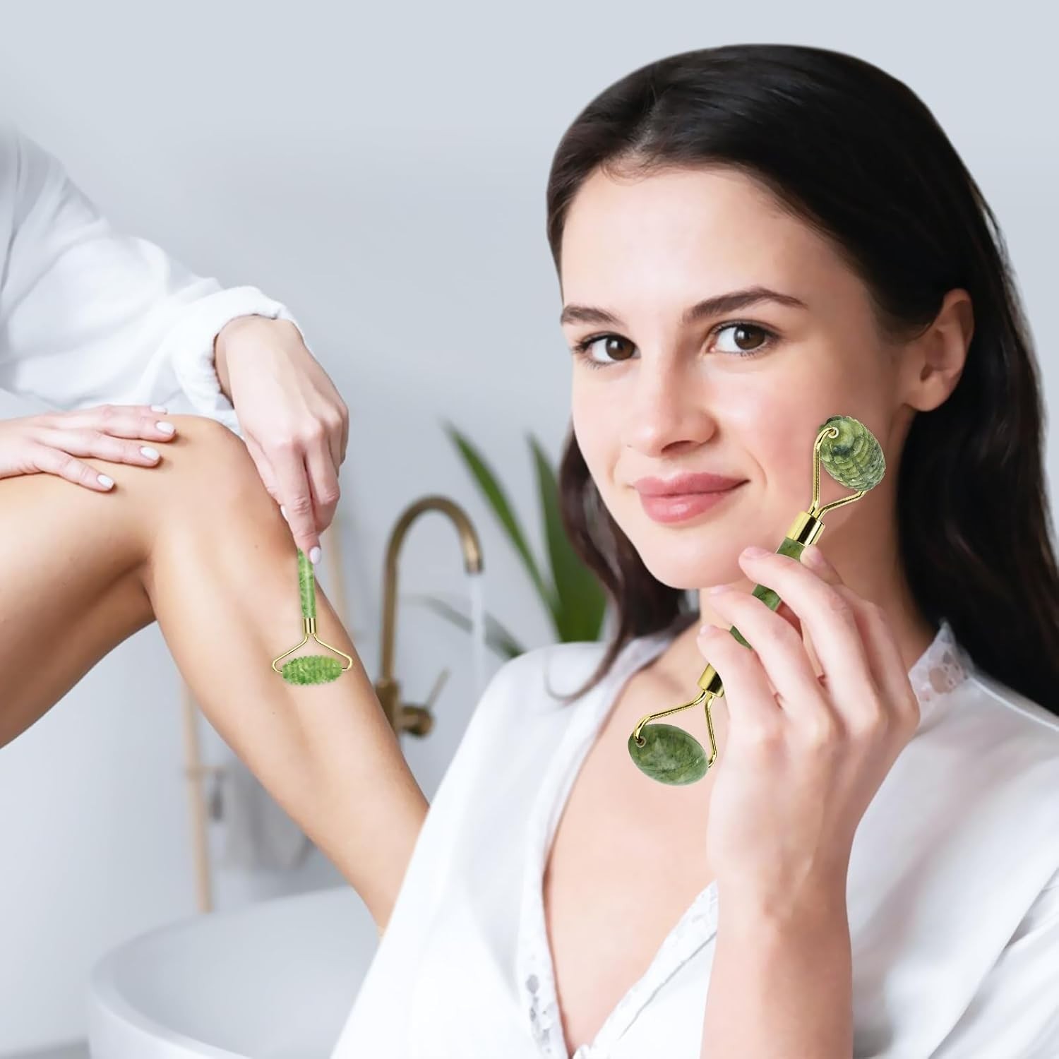 5Pcs Jade Roller & Gua Sha Facial Tool Set, Natural XiuYan Stone Face Roller …