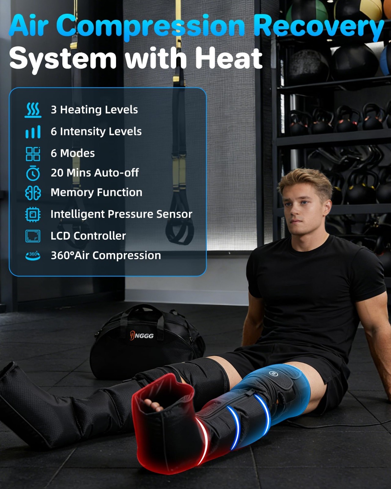 Leg Massager with Heat & Compression – Foot & Calf Massage Sleeve, 3 Heat Levels