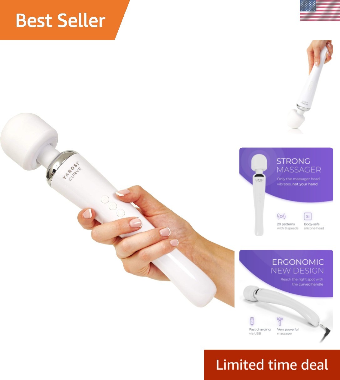 Massage Device Muscle Pain Relief Therapy Wand Cordless 8 Speeds 20 Patterns