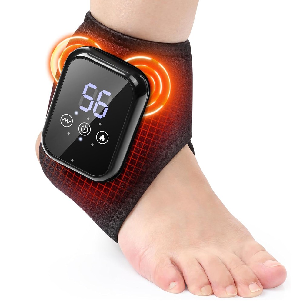 Electric Foot and Ankle Massager Brace for Pain Relief Heating Vibration Therapy