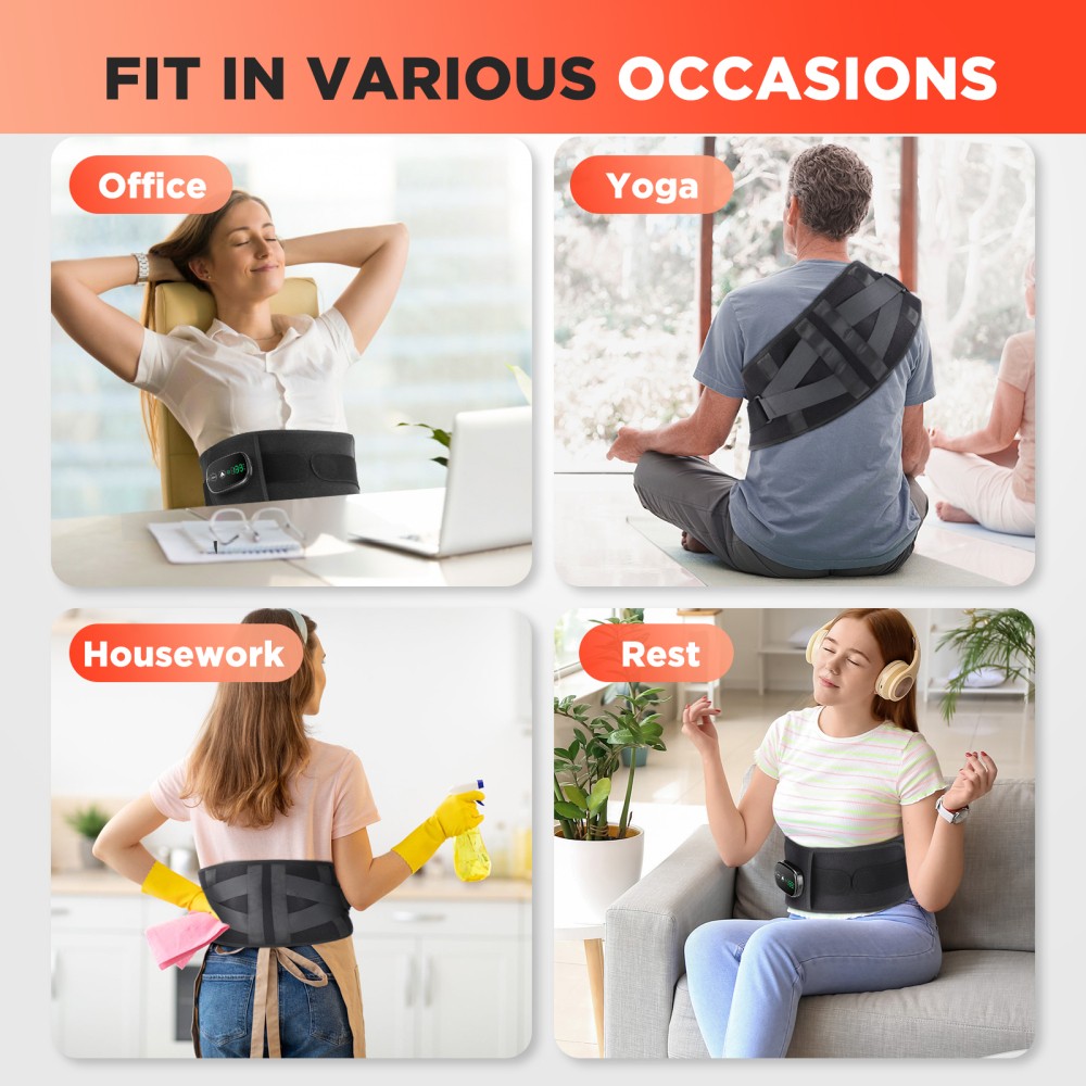 Electric Heated with Back Support Waist Vibration Red Light Therapy Massage Belt