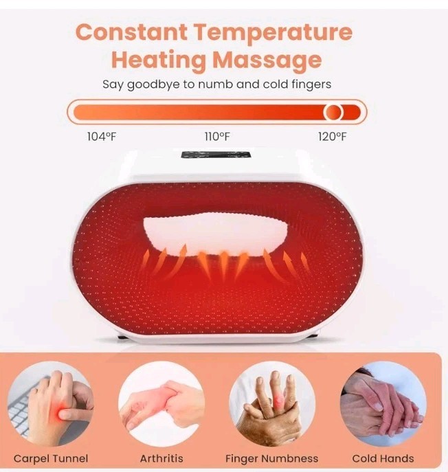 Electric Hand Massage Cordless Heat Air Compression Palm Massager Finger Wrist