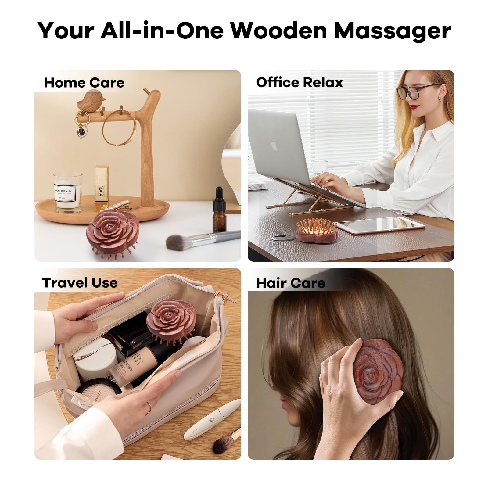 Handmade Wooden Scalp Massager for Hair Growth & Dandruff, Rose Sandalwood He…