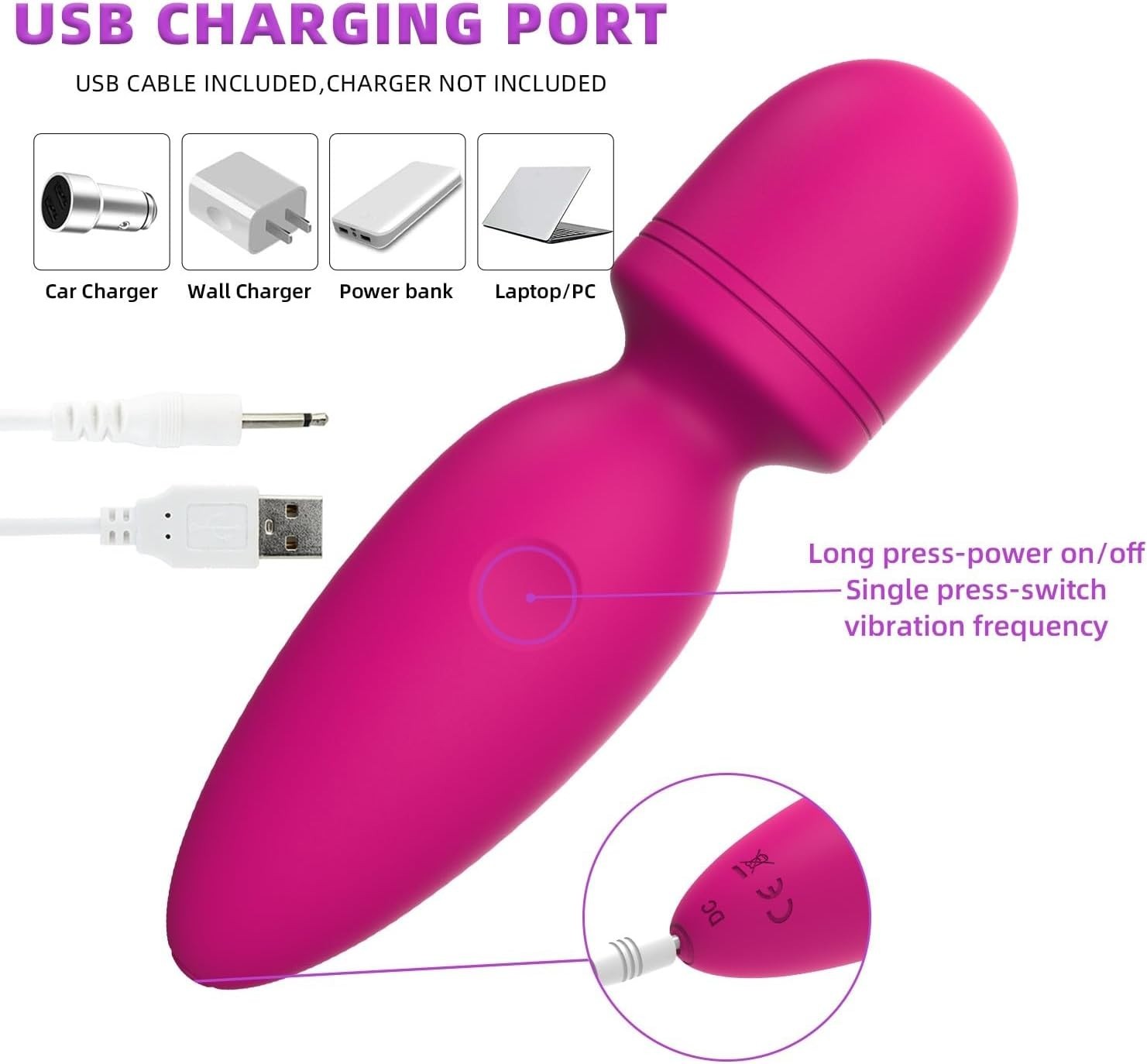 Mini Handheld Massager with 10 Vibration Modes Lightweight Silicone Rose Red