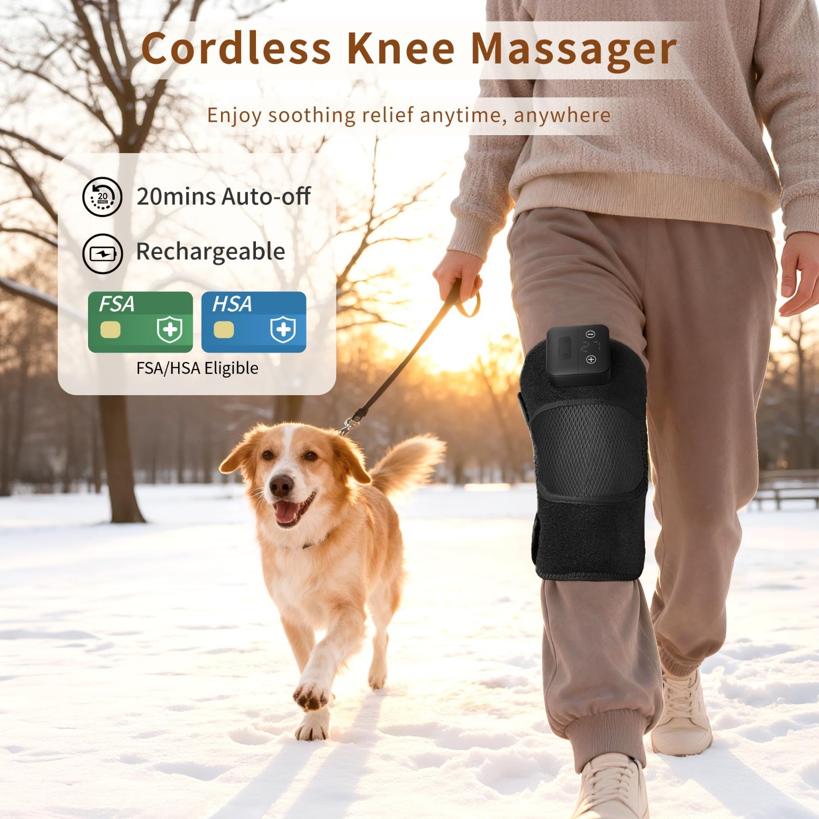 Cordless Heated Knee Massager with Vibration – Rechargeable Pain Relief Pad, 5 H