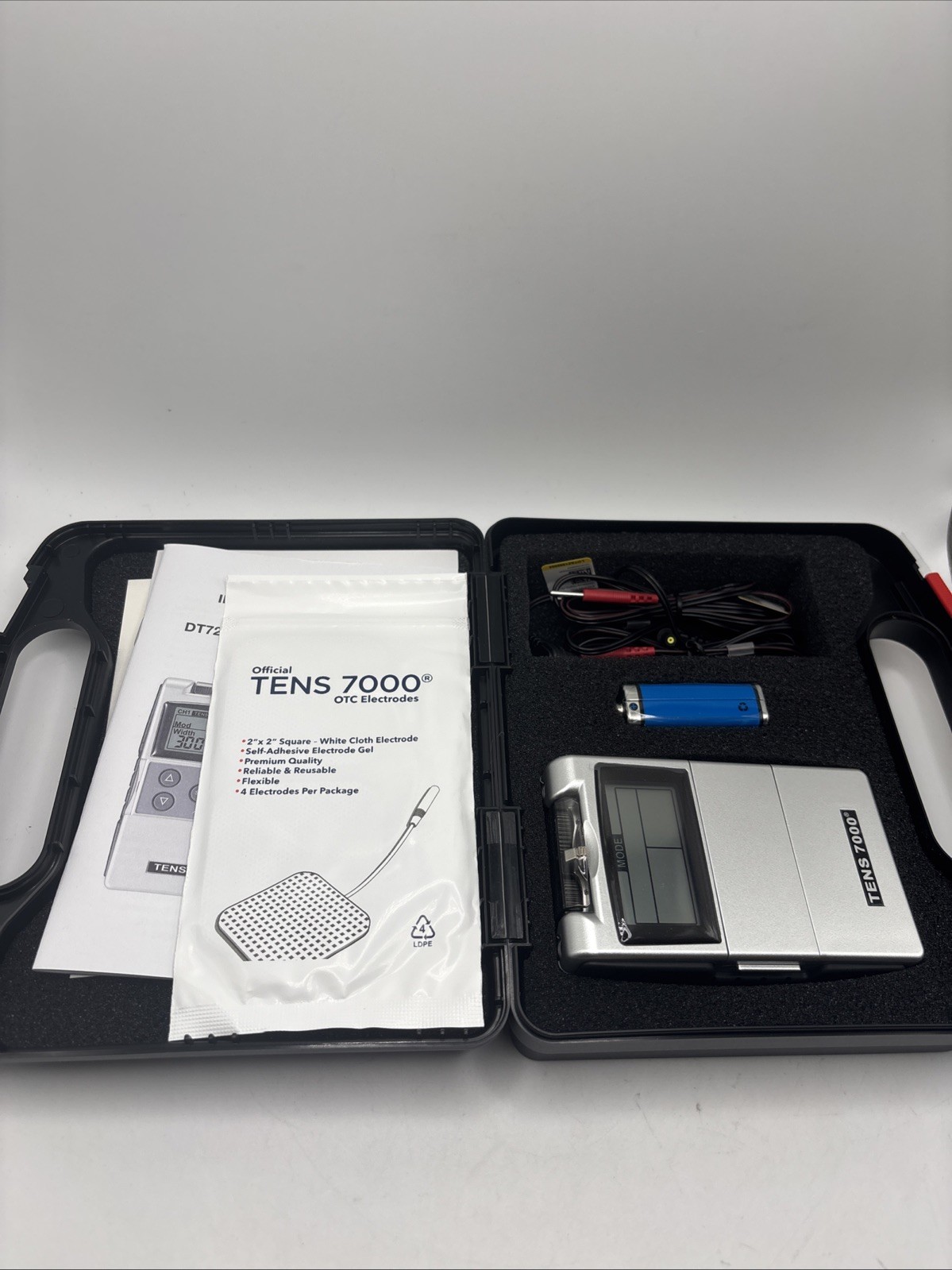 TENS 7000 Rechargeable TENSUnit Dual Channel Pain Relief w/ Case & Electrodes