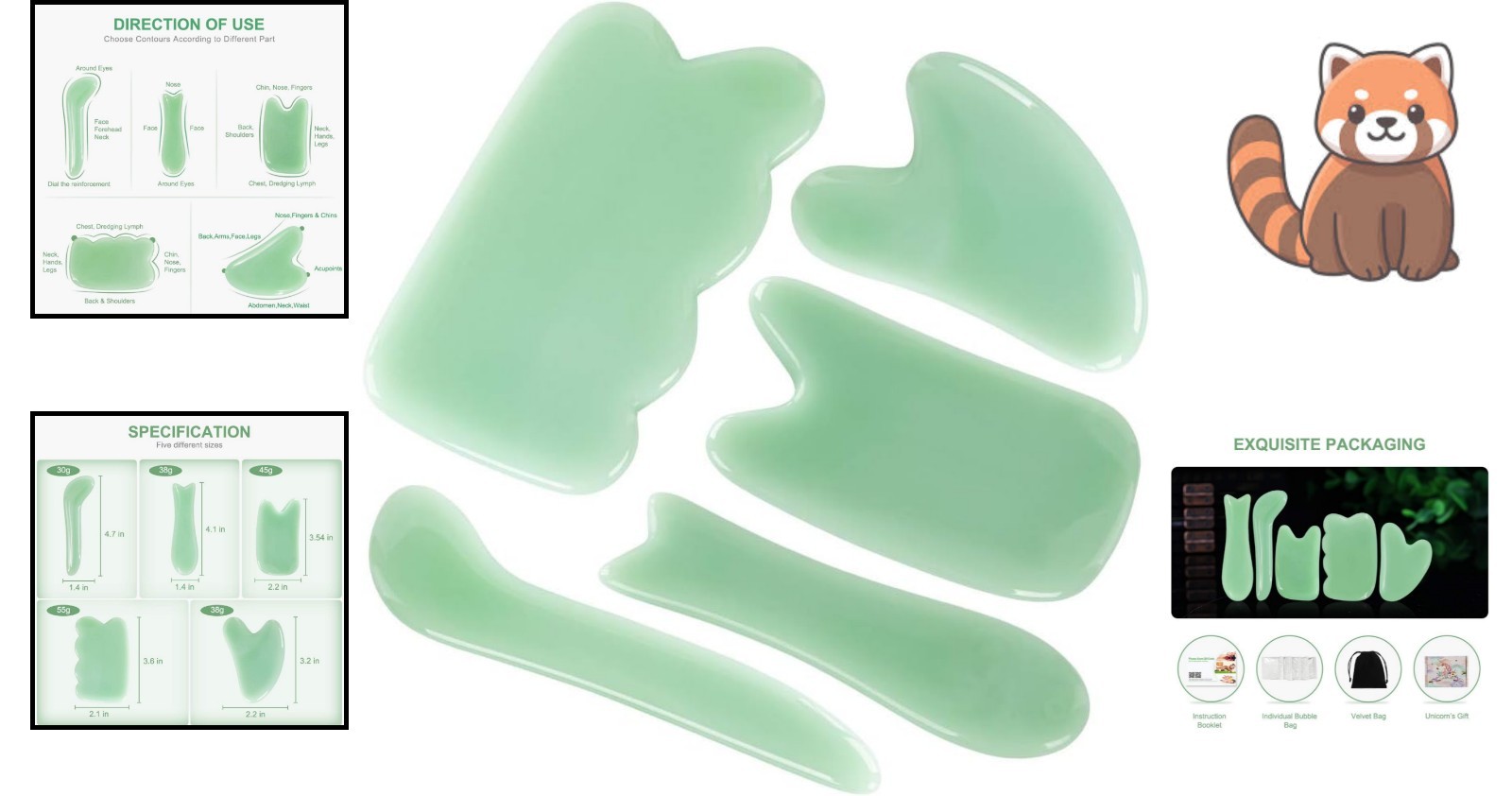 Traditional Gua Sha Tool Set: 5 Handcrafted Stones for Relaxation & Pain Relief