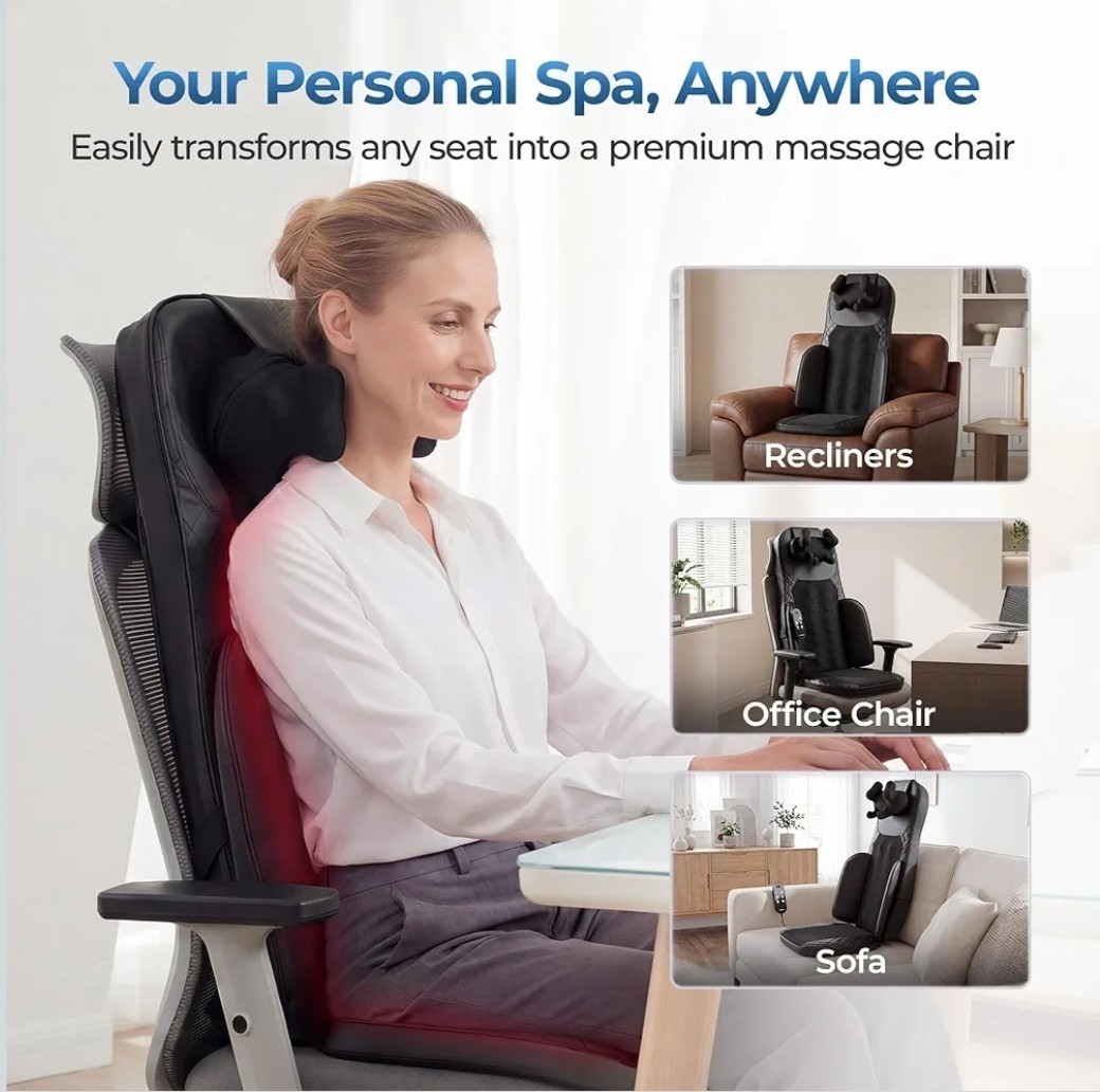 Massage Chair Pad, 3-in-1 Shiatsu Neck and Back Massager Cushion with Heat.