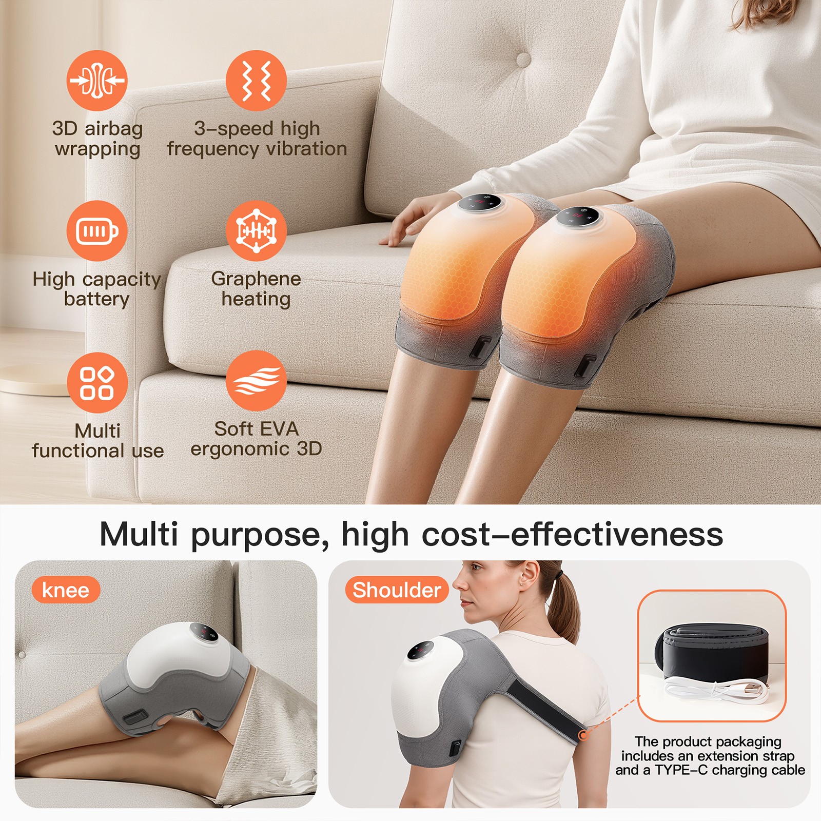 Heated Knee Pad Massager Warm Therapy Brace for Arthritis Joint Pain Care