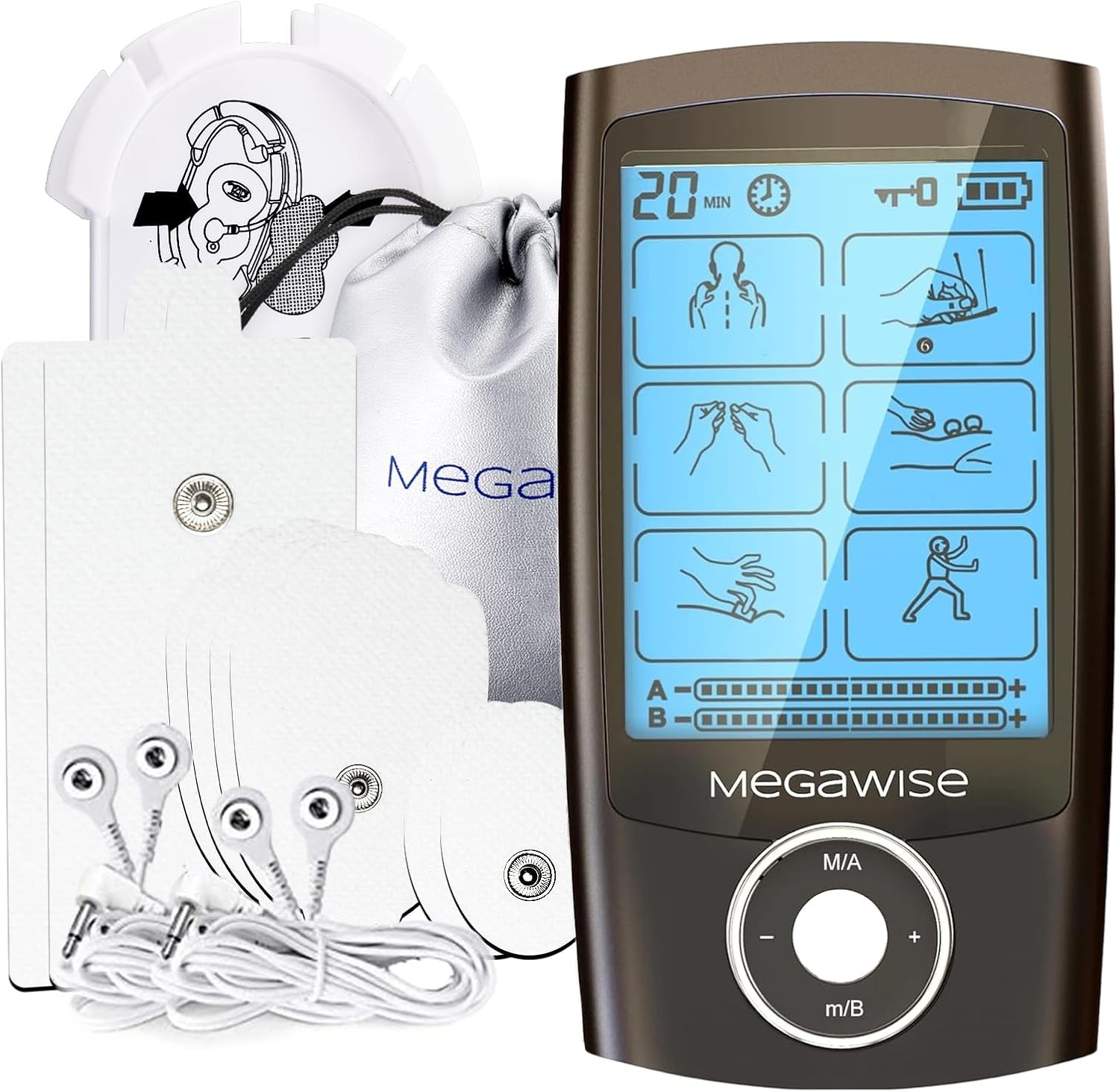 MegaWise EMS TENS Muscle Stimulator 48 Modes Dual Channel w/ 14 Pads