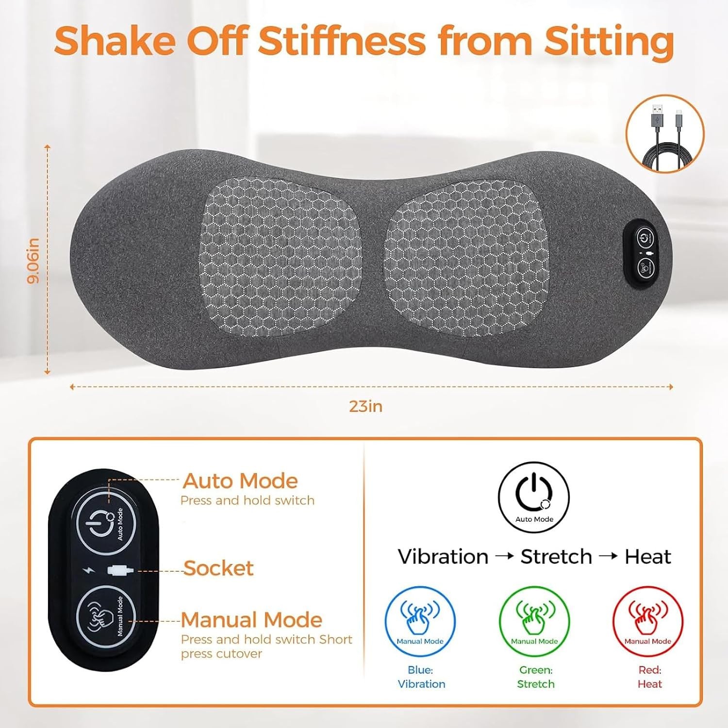 3-in-1 Electric Lumbar Support Pillow, Smooth Spine Triple Fusion Back Massager