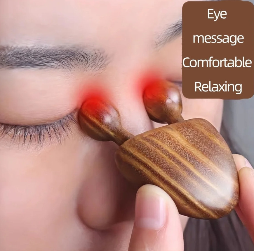 1pc Brown Sandalwood Face Massager Eye Relief Facial Massage Tool – NEW