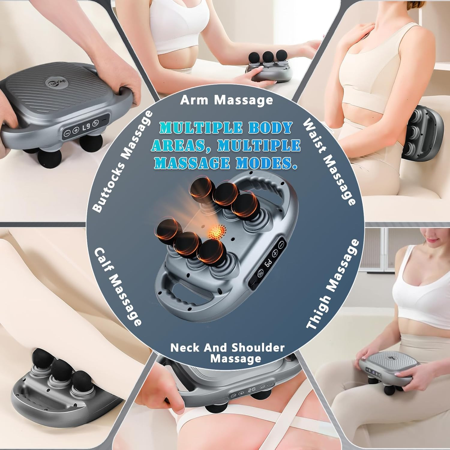 6 Head Massage Tool Deep Tissue with 9 Levels & 9 Modes, Electric Massager Tool