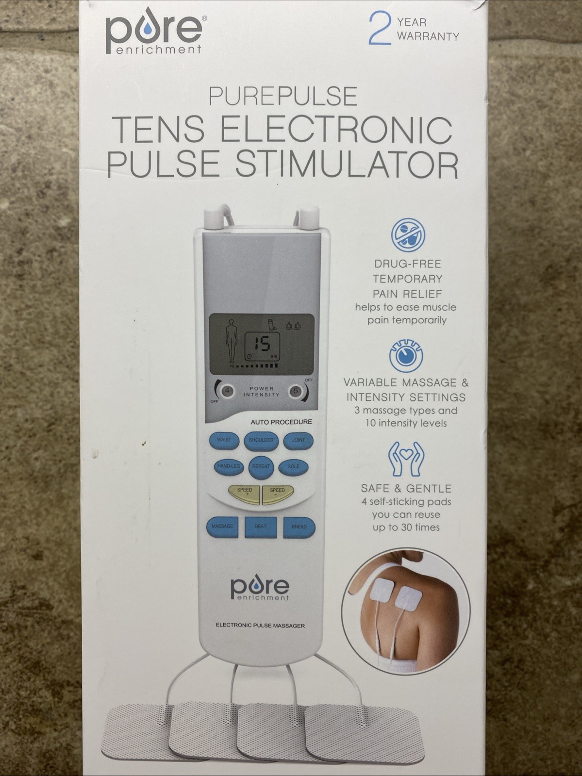 Pure Enrichment PurePulse TENS Electronic Pulse Massager (MISSING 1 PAD)