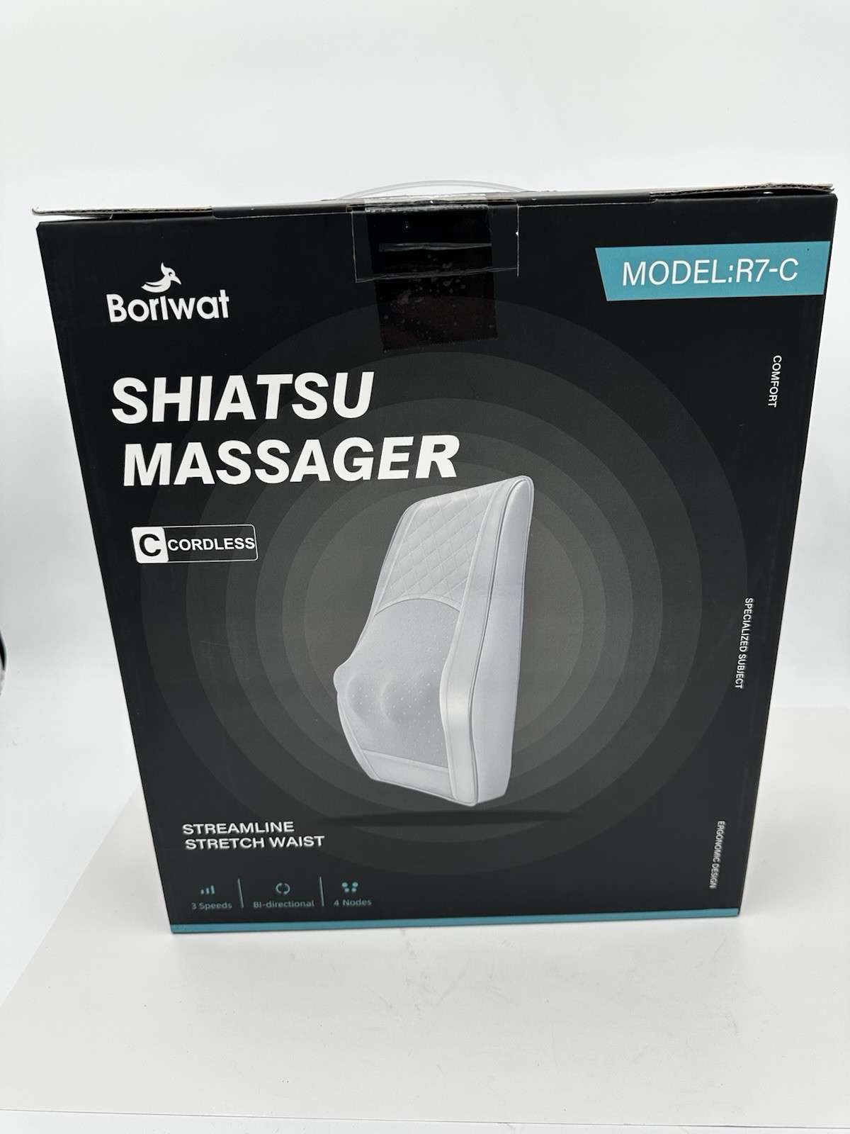 New Cordless Massage Cushion Shiatsu Borlwat Model: R7-C 3 Speed Box Back Pain
