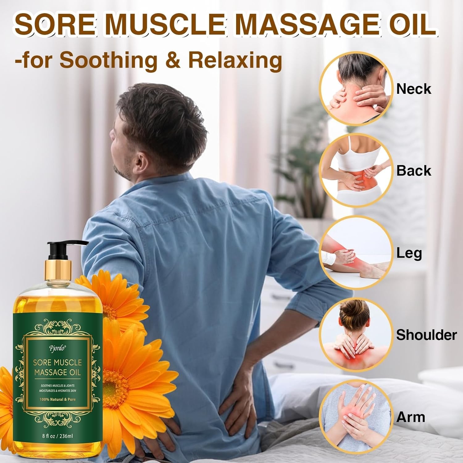 Pjordo 2 Pack Body Massage Oil for Massage Therapy, Sore Muscle Arnica Oil & Lav