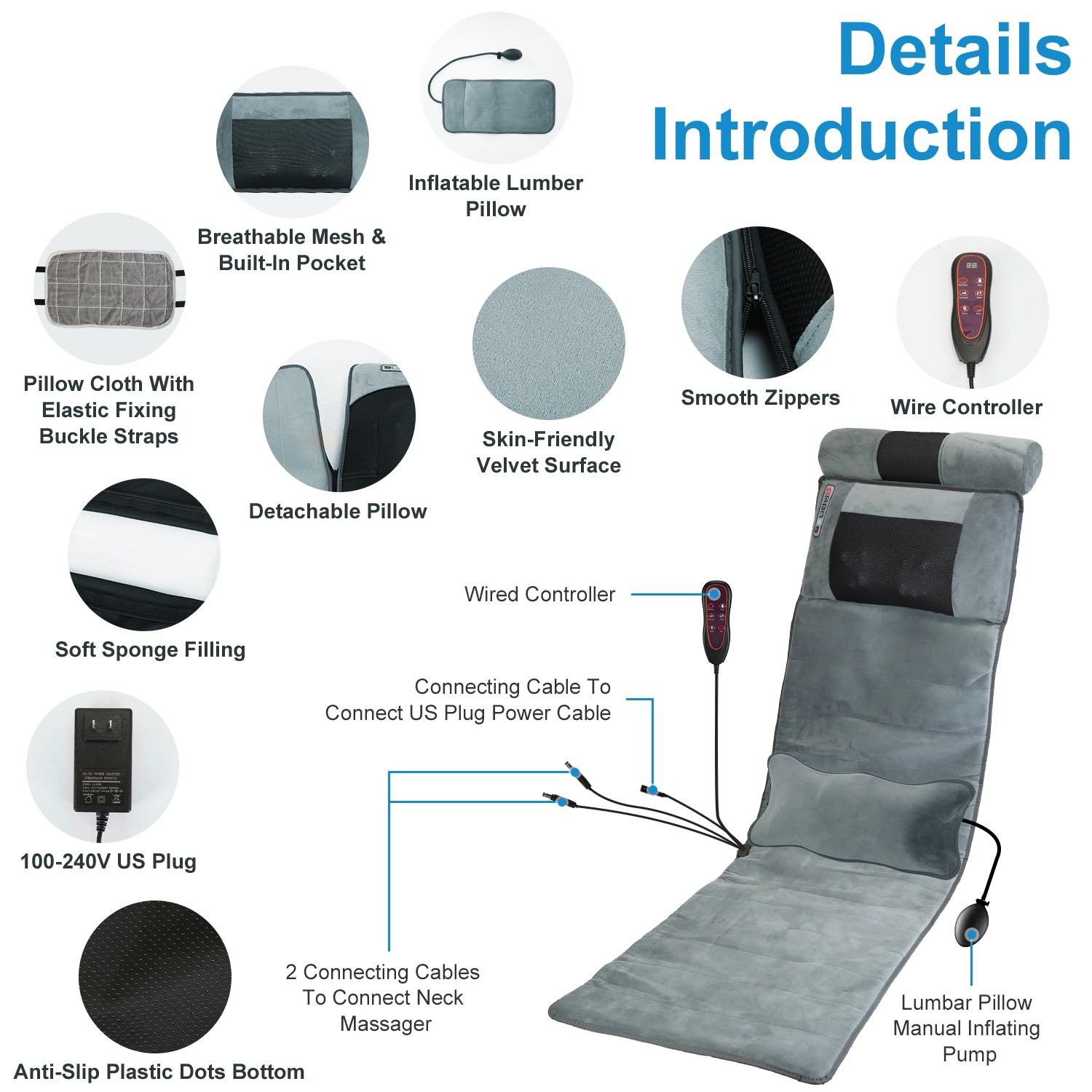 Full Body Massage Mat 9 Massage Modes 9 Vibration Speeds 3 Heating Temperature