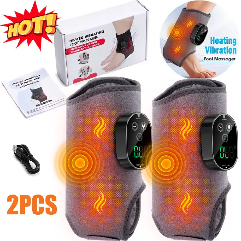 2 Pack Electric Foot Ankle Massager Pain Relief 6 Heat Levels, 3 Vibration Modes