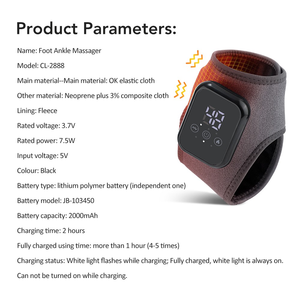 Electric Foot Ankle Massager Relieve Ankle Pain 3 Heat Levels, 3 Vibration Modes