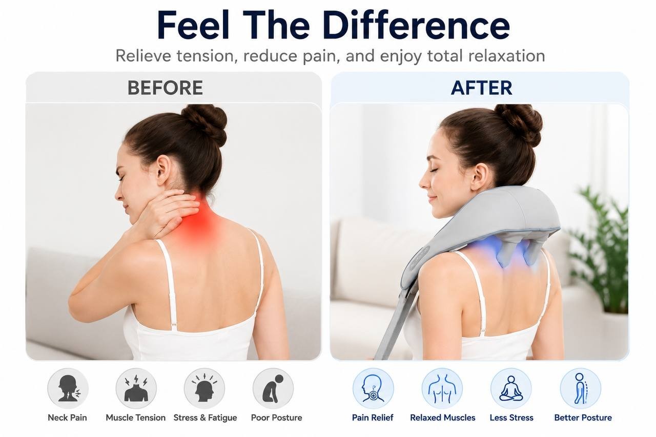 Cordless Neck & Shoulder Massager with Heat – Deep Tissue Relaxation