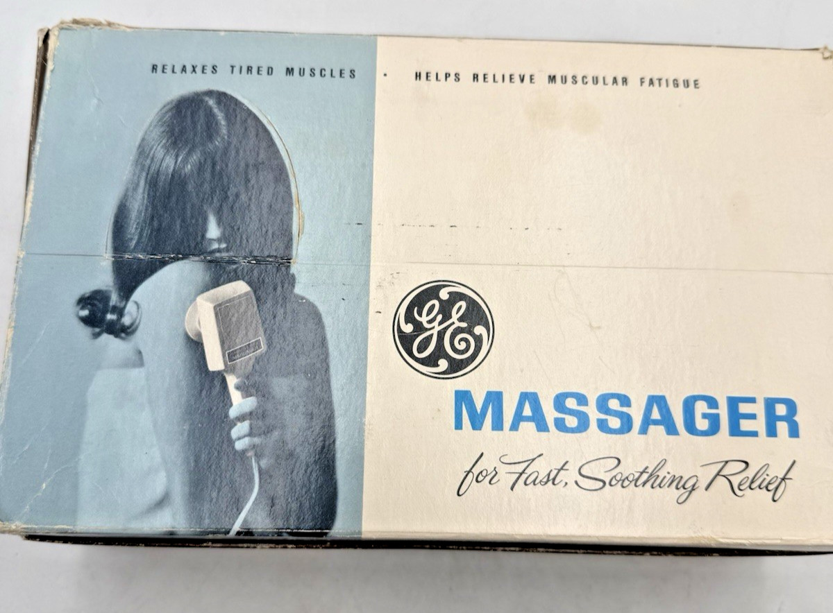 Vtg GE MR-1 Handheld Vibrating Massager 4 Attachments Orig. Box 1968 Excellent