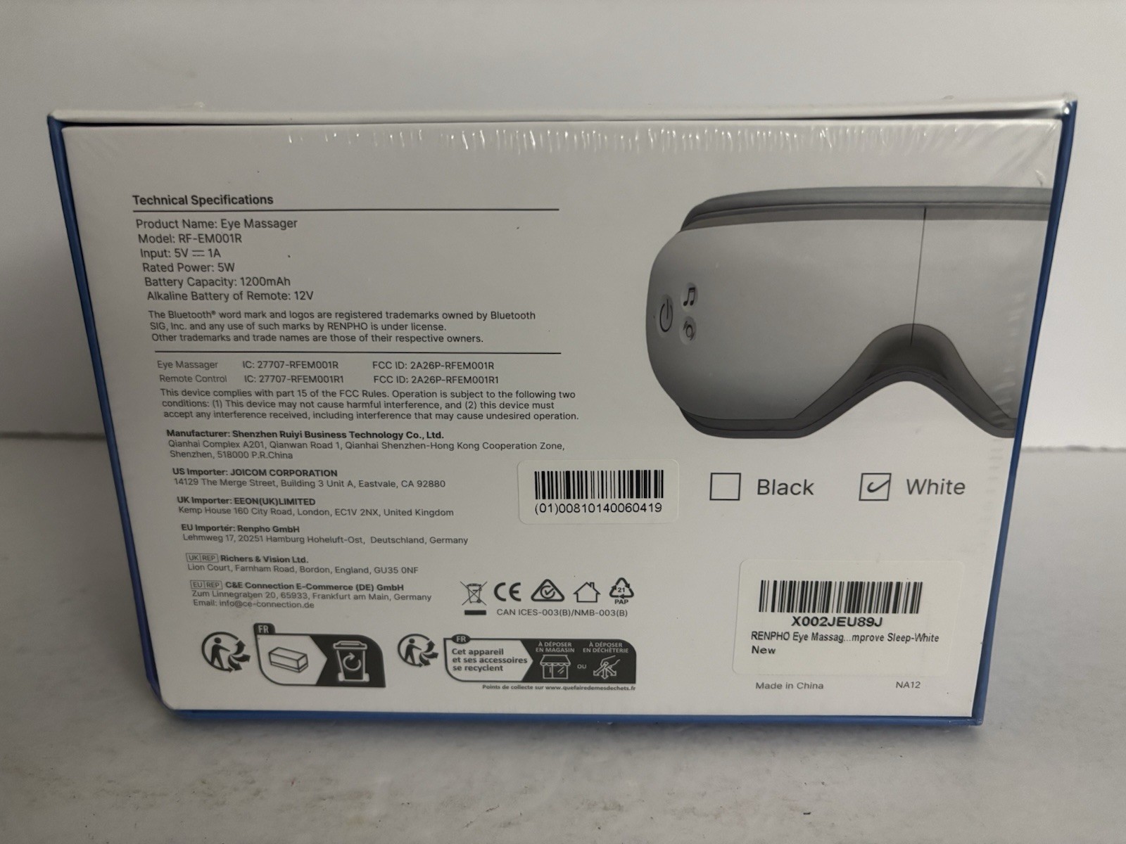 RENPHO Eyeris 1 Eye Massager Heat Music Bluetooth Relaxation – New & Sealed