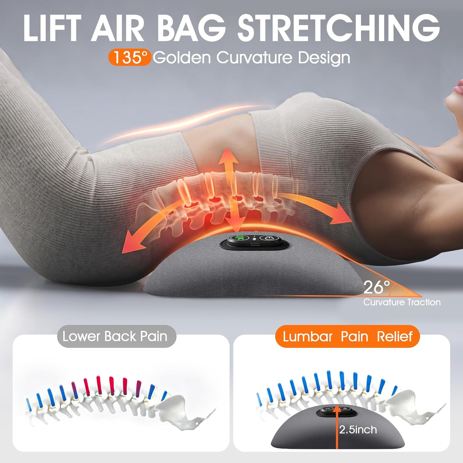 3-In-1 Electric Lumbar Support Pillow,Triple Fusion Back Massager with Heat,Vibr