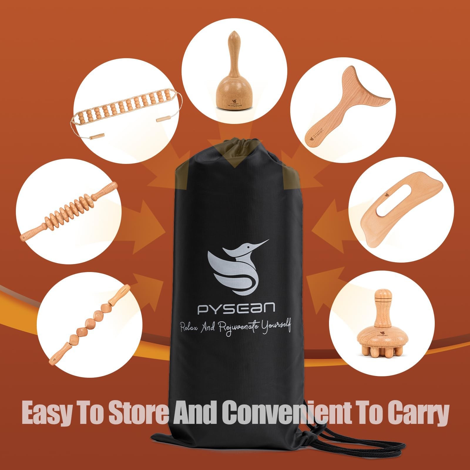 Wooden Massage Tool Set, 7-Piece Body Massage Kit for Home Use, Manual Included