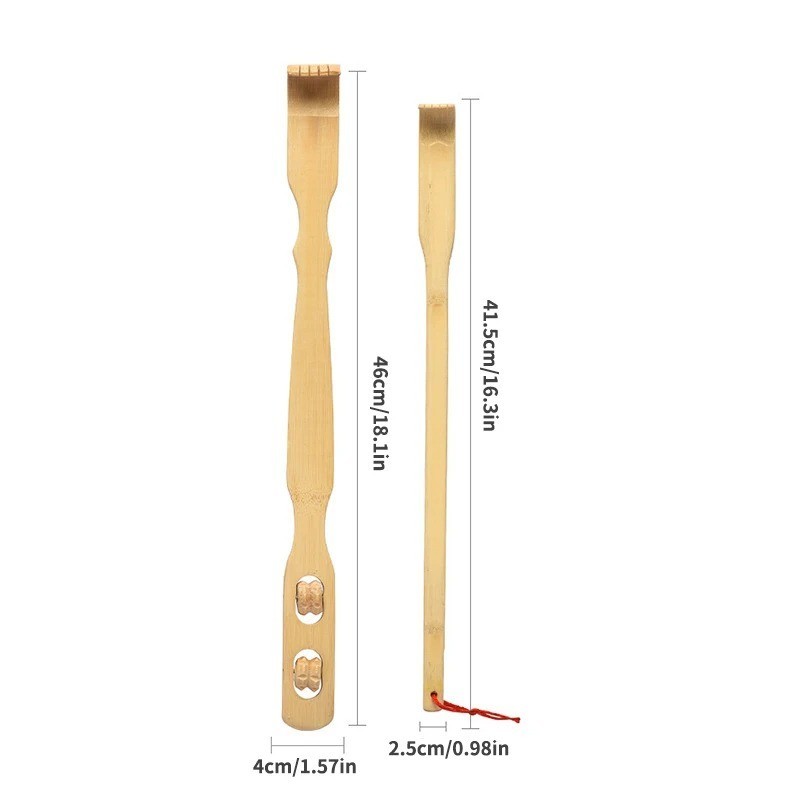 Bamboo Back Scratcher Long Reach Wooden Body Massager Stick Itch Relief Massage