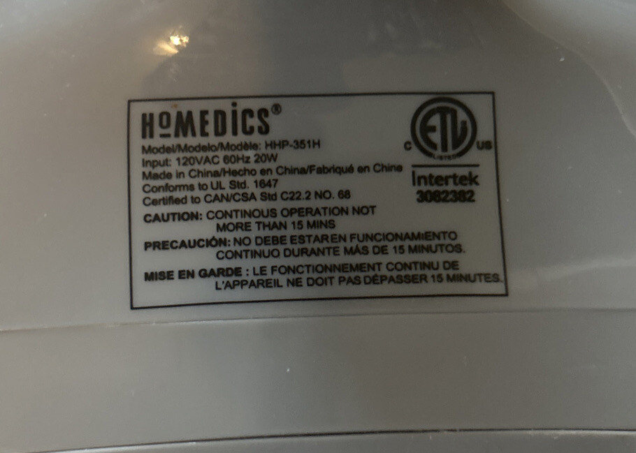 HoMedics Back Massager Handheld with Heat Professional Percussion White Gray