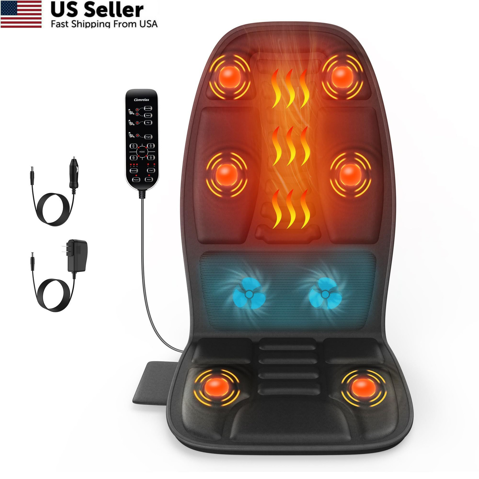 Massage Seat Cushion with Heat, Cooling Back Massager for Chair, Jet-black