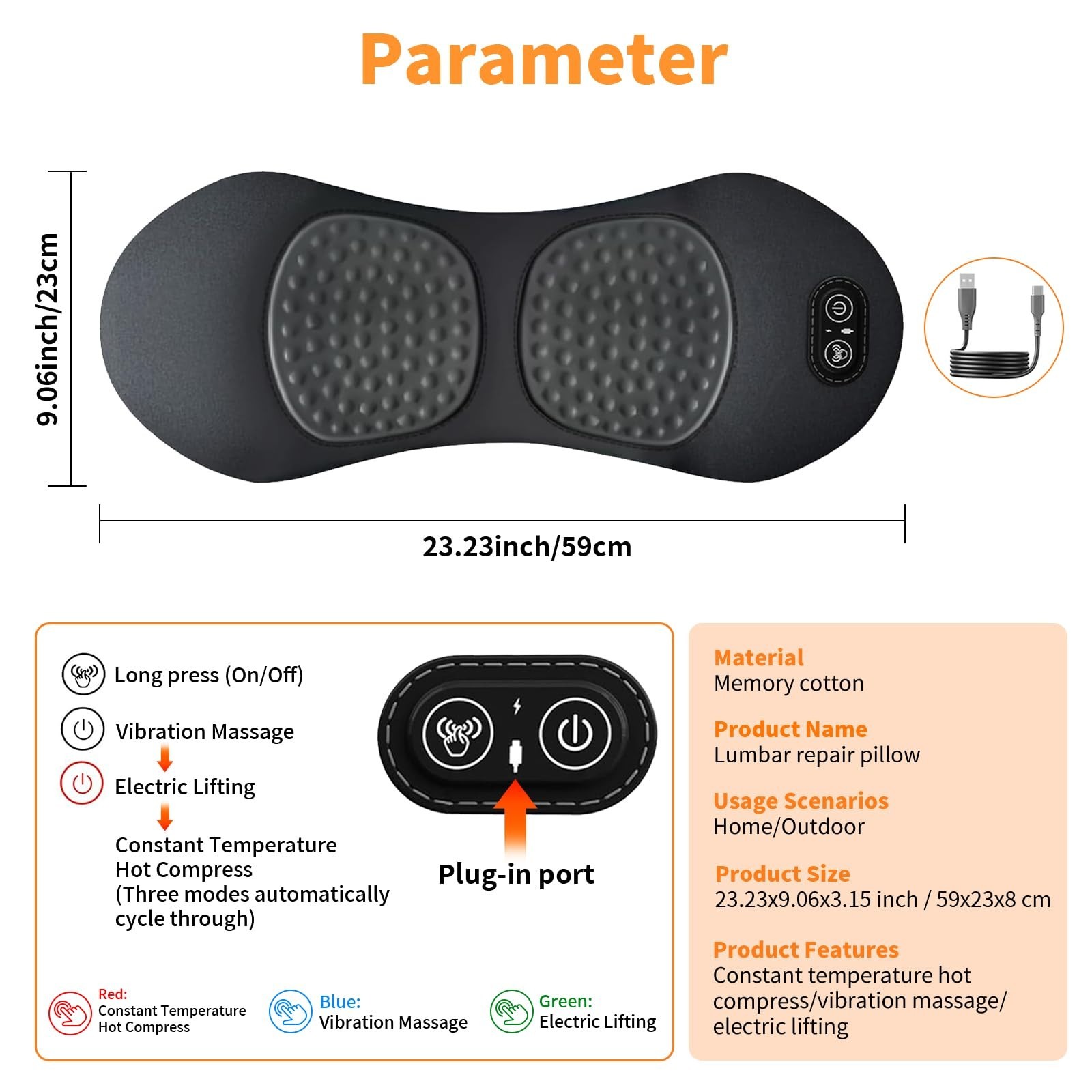 3-in-1 Electric Lumbar Support Pillow & Back Massager with Heat, Pain Relief & T