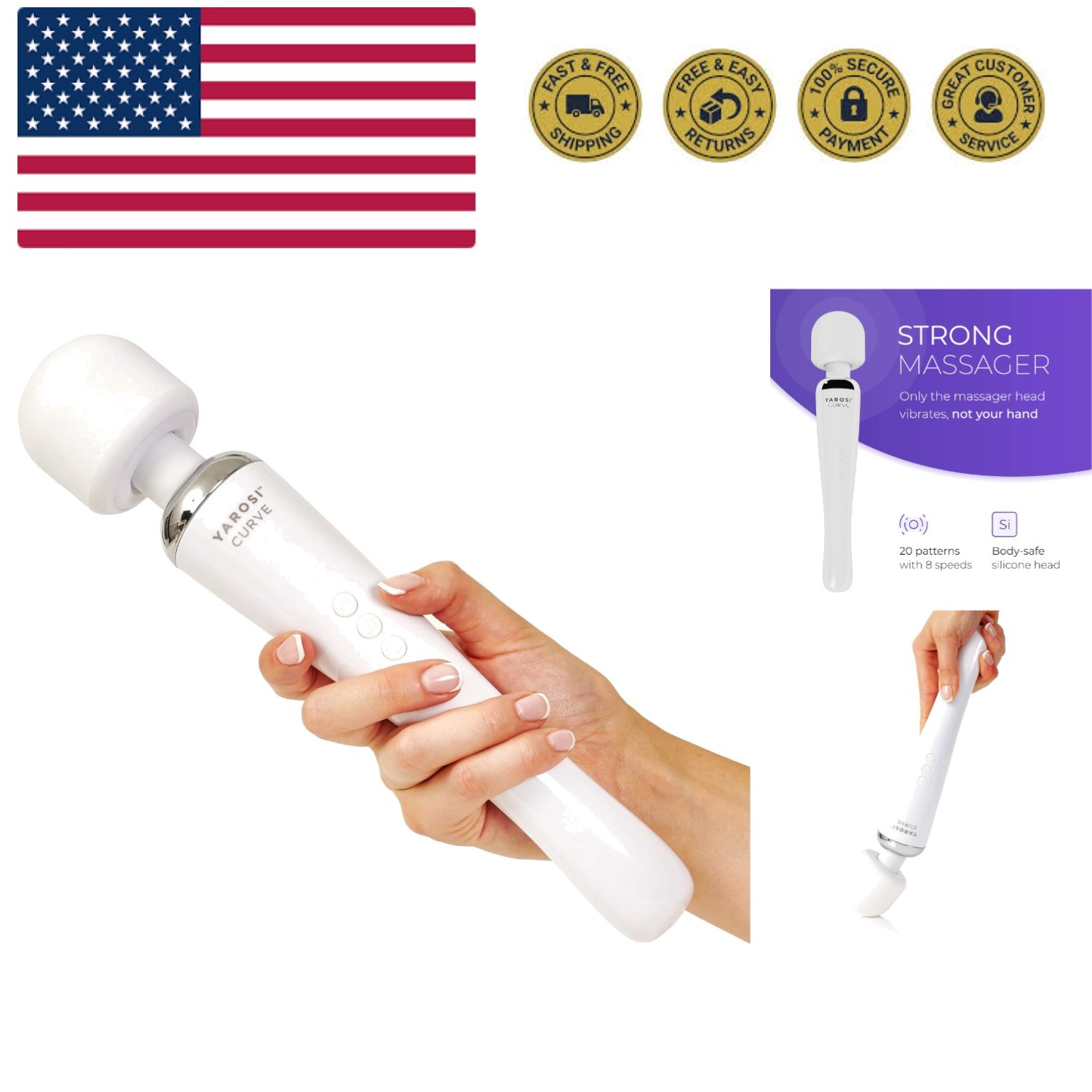 Cordless Curve Therapeutic Device – 8 Powerful Speeds and 20 Patterns – for M…