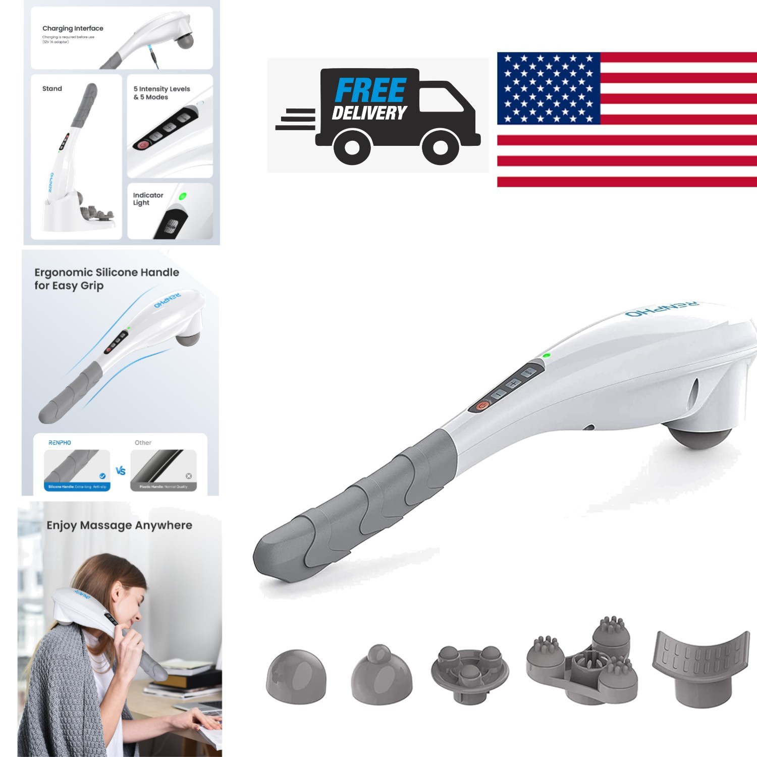 Cordless Electric Neck Massage Tool with Adjustable Modes for Pain Relief