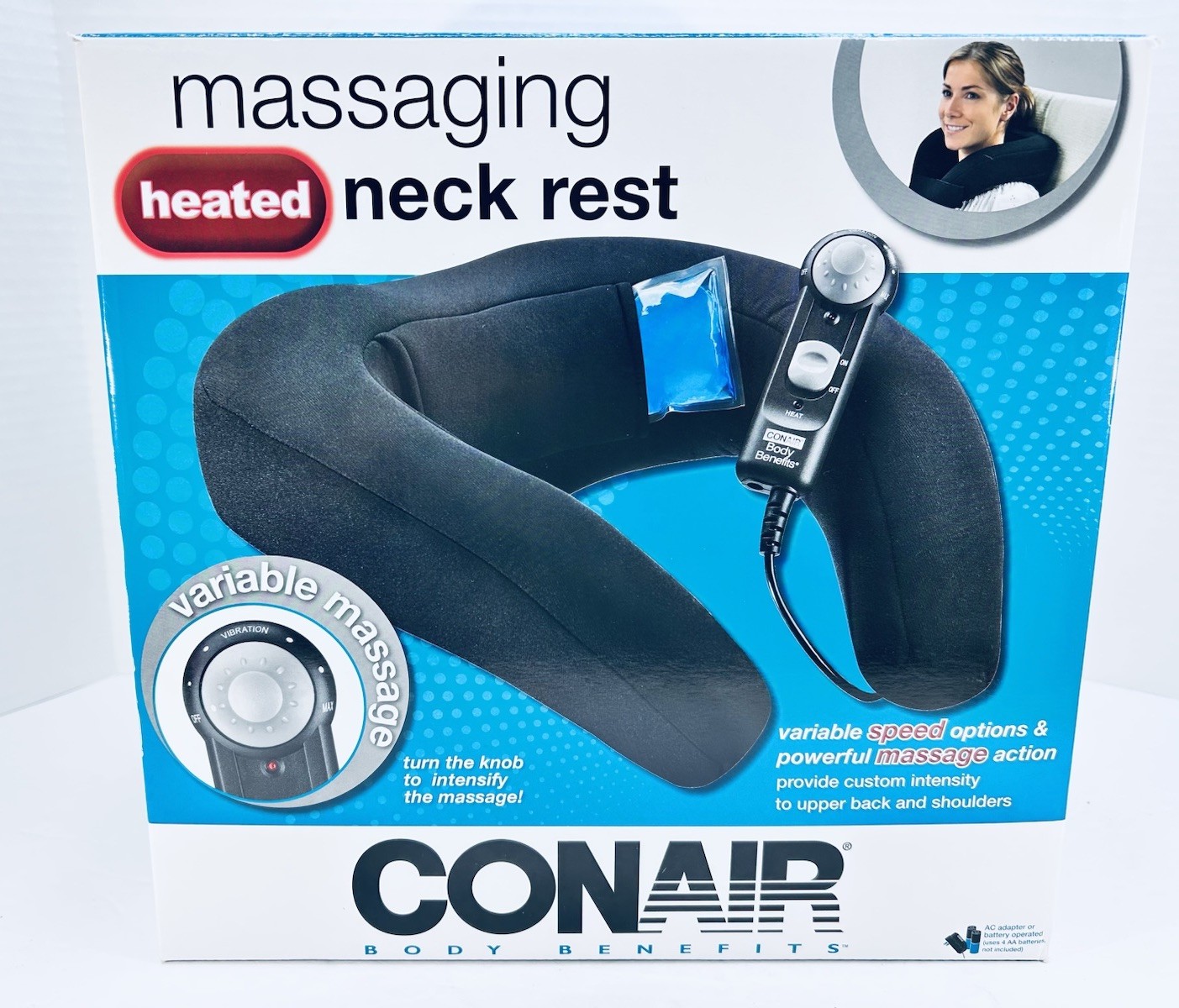 Conair Body Benefits Heated Electric Neck Pillow Massager Head Rest Black NOB
