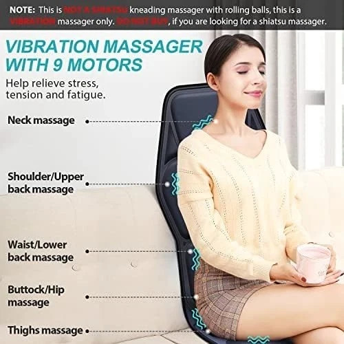 Massage Seat Cushion with Heat, 9 Modes, Lumbar Support for Home/Office