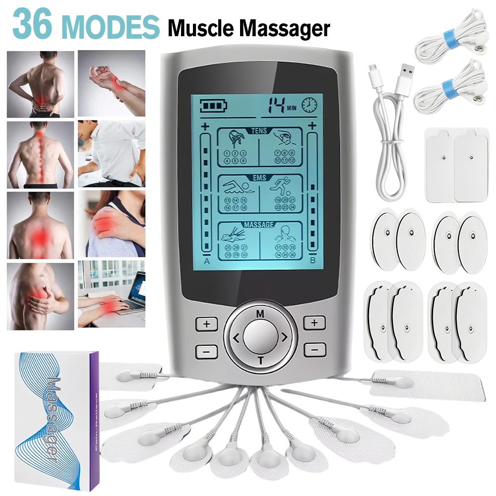 36 Modes TENS Unit Muscle Stimulator Electrode Pads Massager Pain Relief Machine