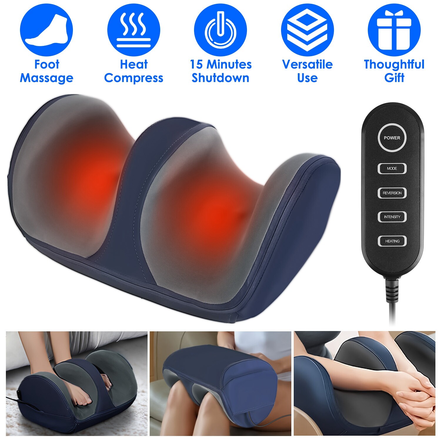 Electric Shiatsu Arm Legs Foot Massager Machine with Controller Heat Therapy