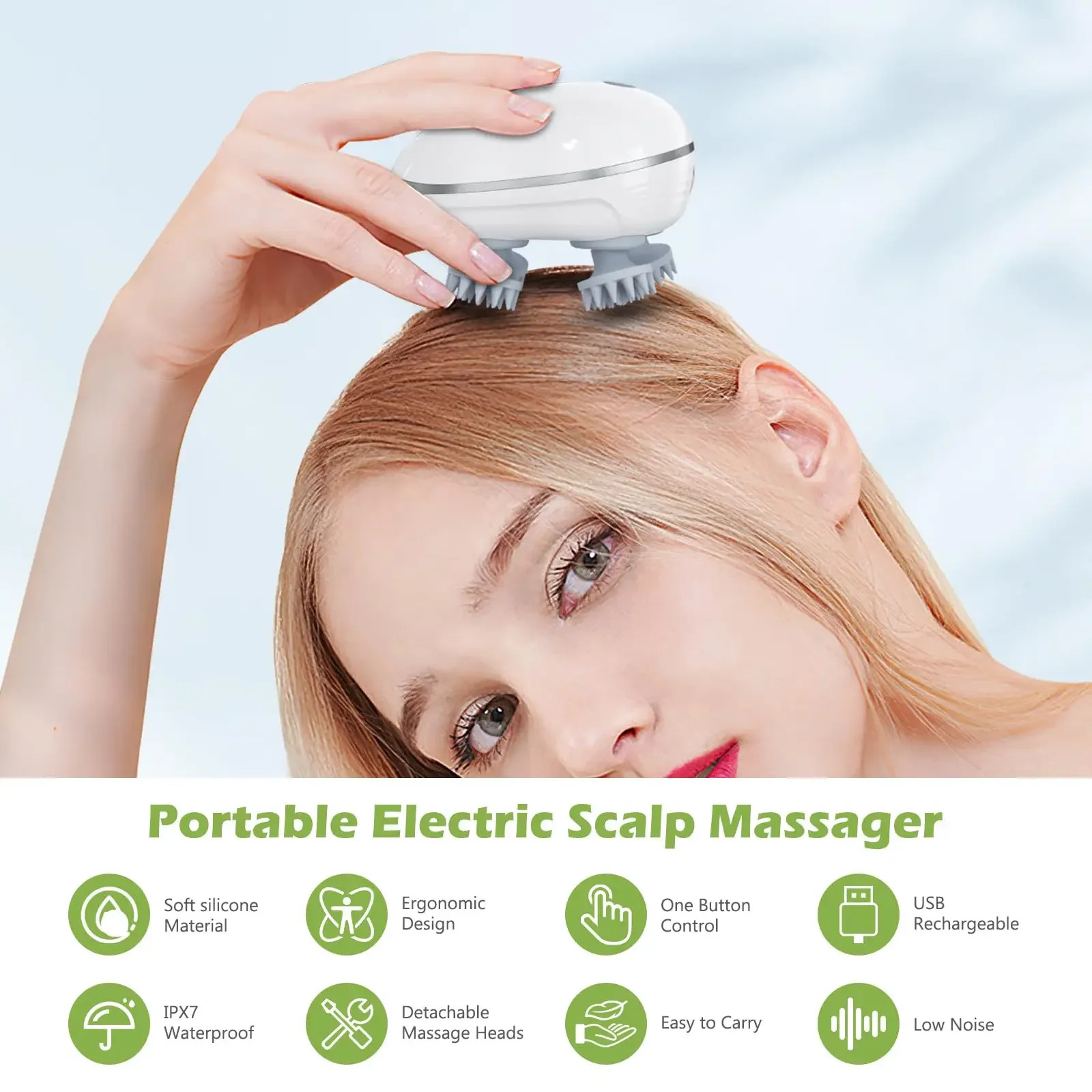 Electric Head Massager Scalp Relax Vibration Scalp Massager Kneading Rechargeabl