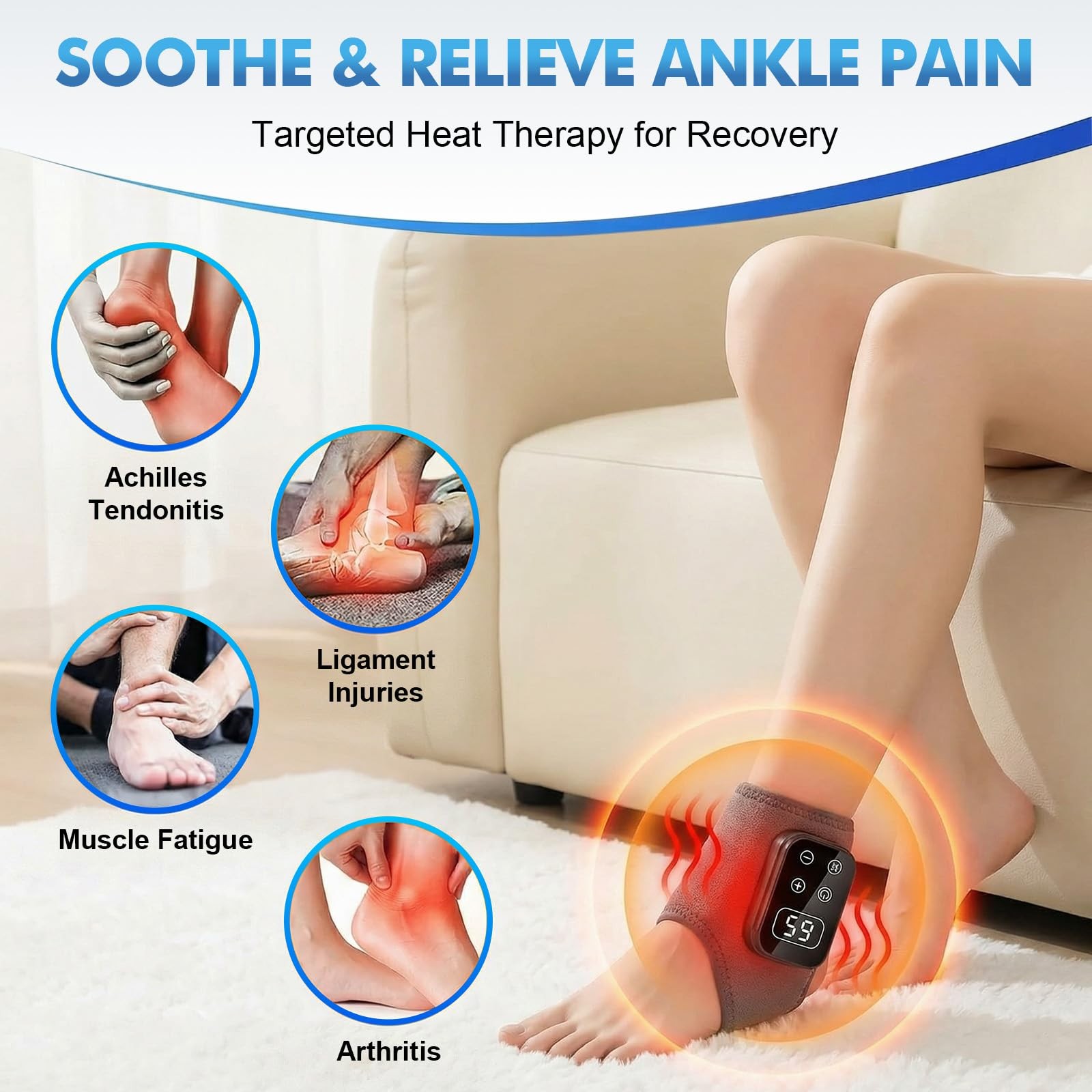 Triple Therapy Foot Massager 2PCS with Heat and Vibration Rechargeable Ankle …