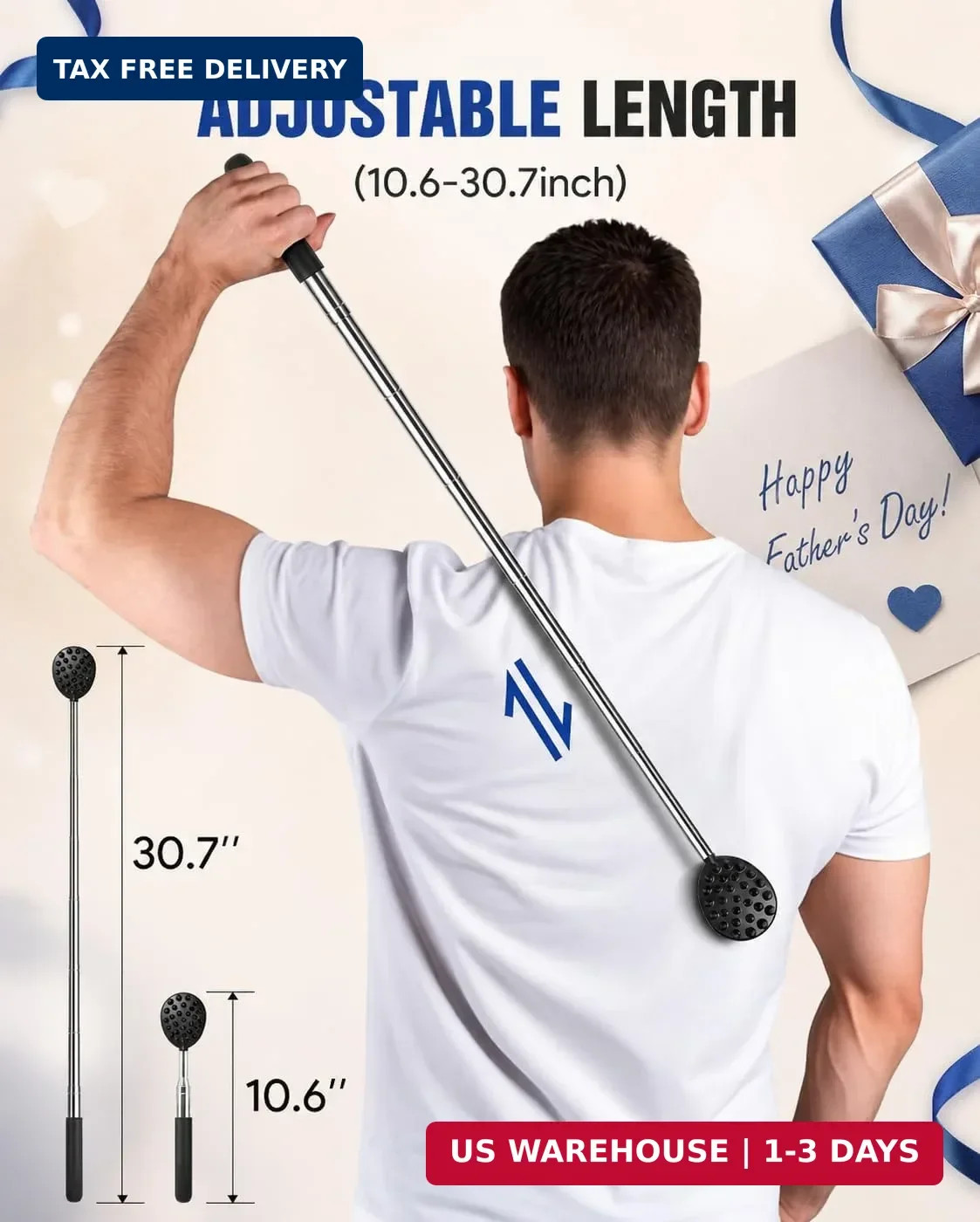 Telescoping Large Back Scratcher with 5 Detachable Heads,Extendable Back Massage